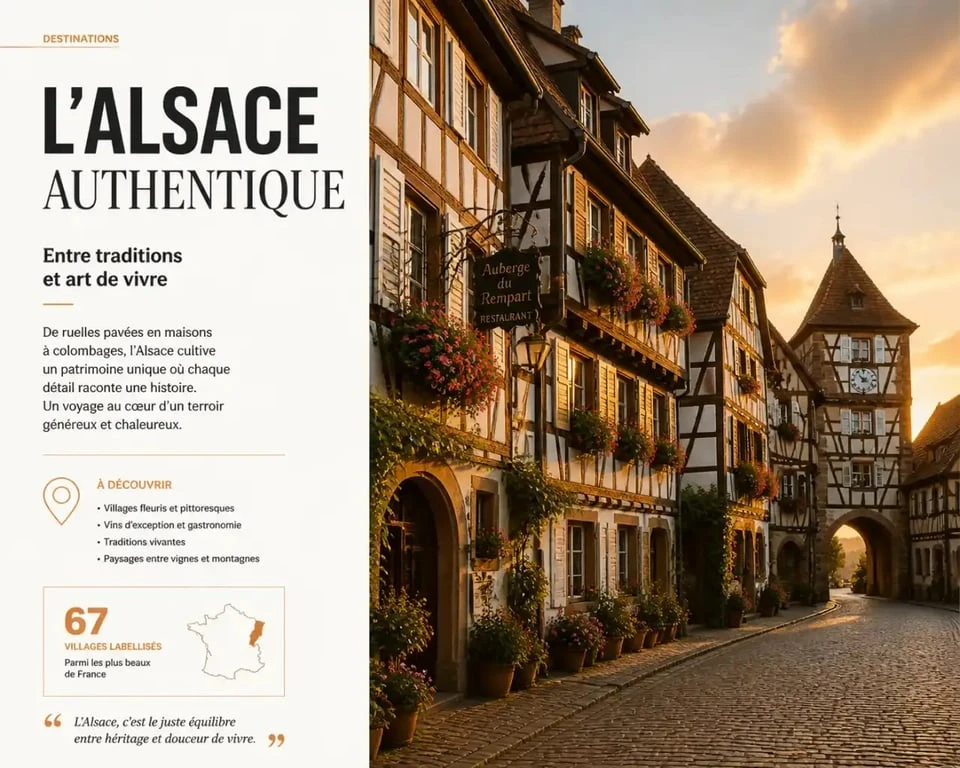 Village alsacien typique avec maisons à colombages, idéal pour une sortie autour de Strasbourg.
