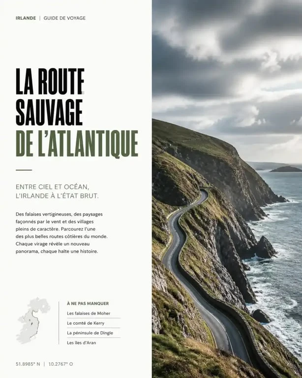 Road trip en Irlande sur la Wild Atlantic Way avec vue sur les falaises côtières.