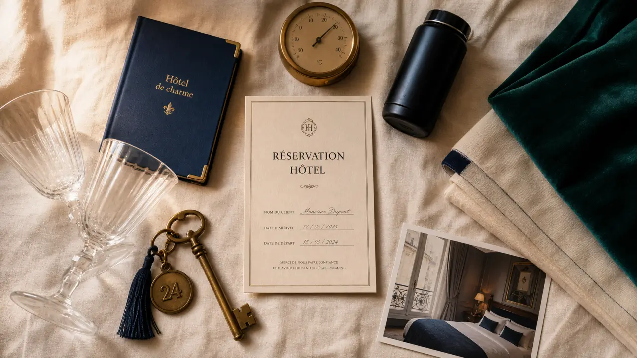 Hotel charmant paris : carte de réservation et clé pour un séjour