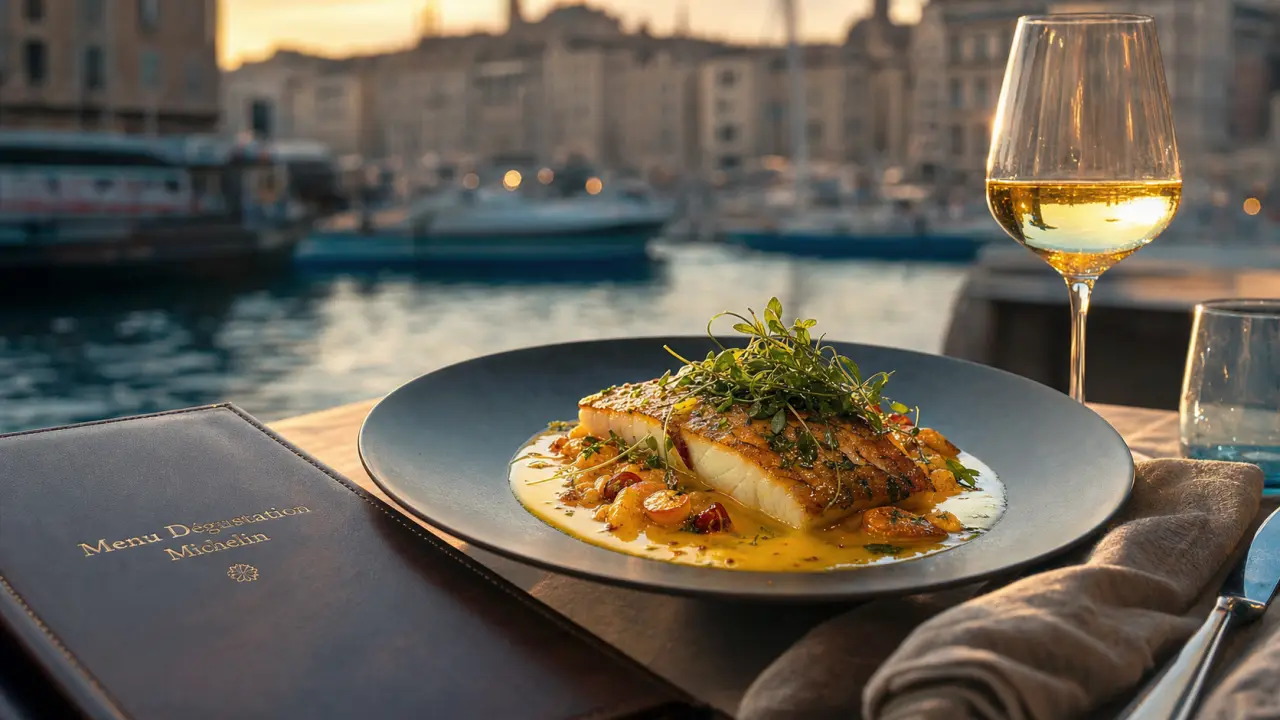 Restaurants étoilés à marseille : menu dégustation Michelin, assiette de poisson et vue Vieux-Port