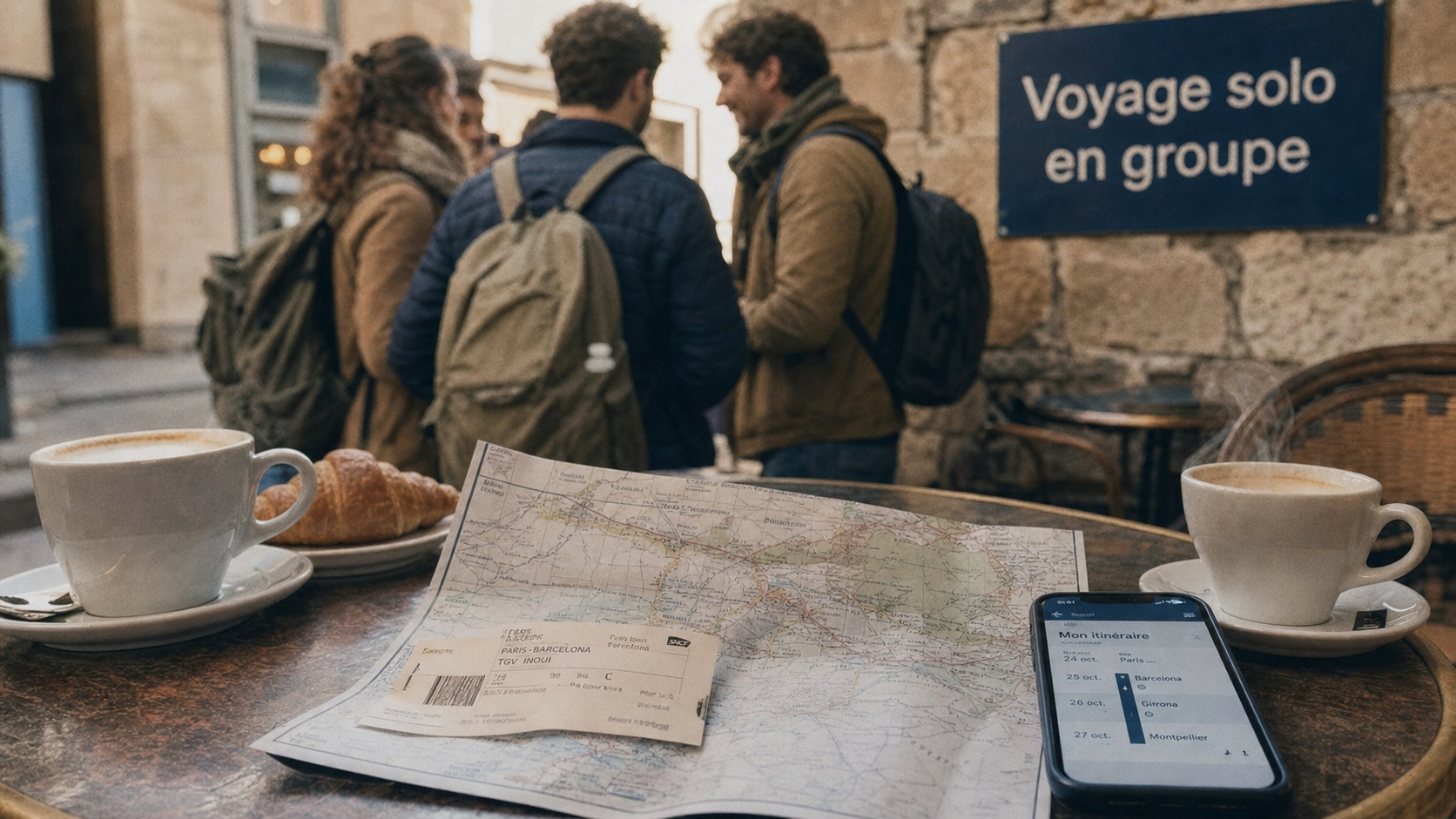 Voyage solo en groupe : carte de voyage et groupe