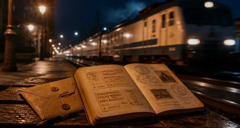 Agence de voyage en train : carnet de voyage et billets sur le quai