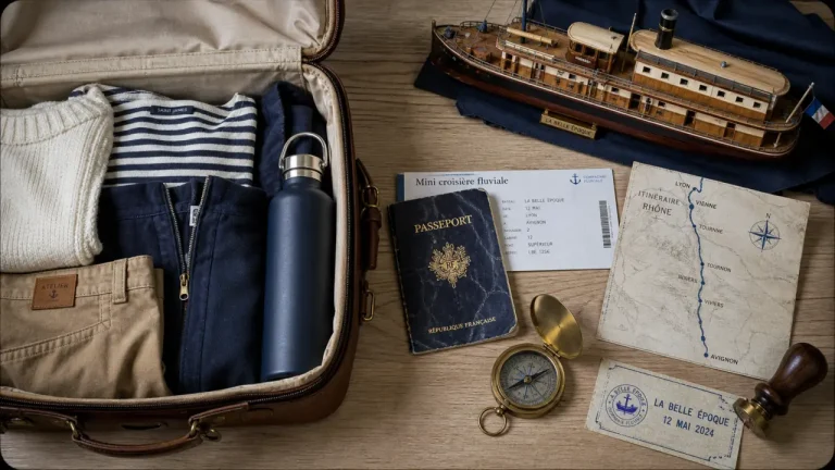 Mini croisière fluviale : valise, passeport et itinéraire