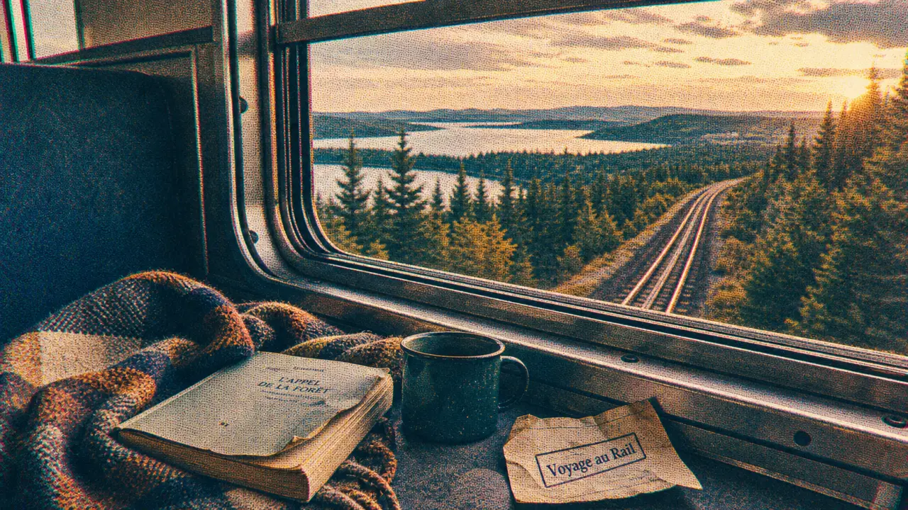 Voyage en train Canada : fenêtre ouverte sur rails et paysage canadien