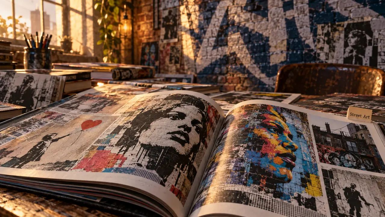 Livres sur le street art : livres d’art urbain sur table en bois