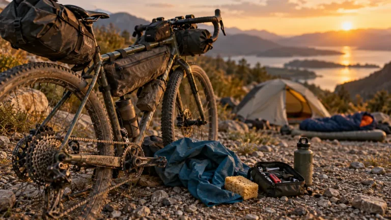 Equipement bikepacking : sacoches essentielles sanglées sur le vélo