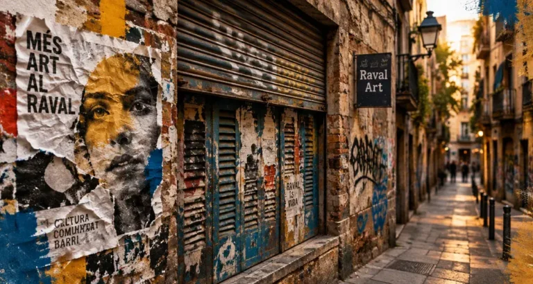 street art barcelone au Raval : murs avec collages et tags