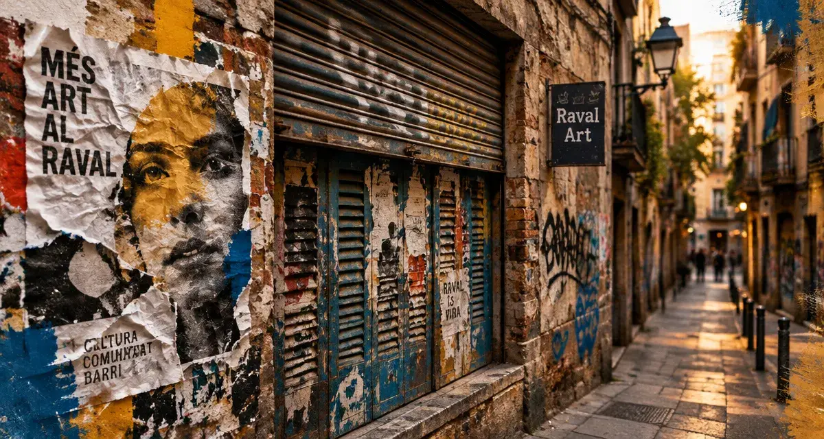 street art barcelone au Raval : murs avec collages et tags